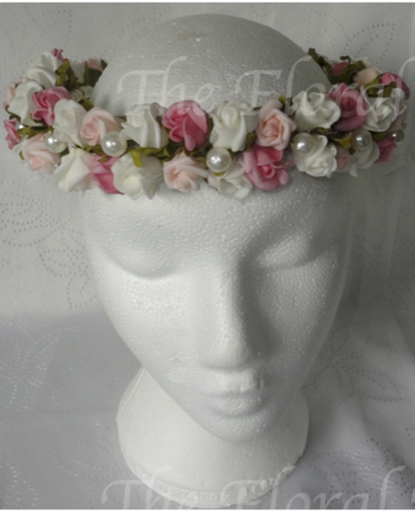 Vintage Style Rose Bud & Pearl Headdress
